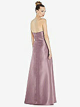 Rear View Thumbnail - Dusty Rose Basque-Neck Strapless Satin Gown with Mini Sash