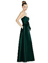 Side View Thumbnail - Evergreen Basque-Neck Strapless Satin Gown with Mini Sash