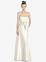 Front View Thumbnail - Ivory Basque-Neck Strapless Satin Gown with Mini Sash