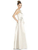 Side View Thumbnail - Ivory Basque-Neck Strapless Satin Gown with Mini Sash