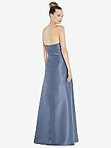 Rear View Thumbnail - Larkspur Blue Basque-Neck Strapless Satin Gown with Mini Sash