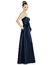 Side View Thumbnail - Midnight Navy Basque-Neck Strapless Satin Gown with Mini Sash