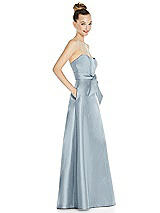 Side View Thumbnail - Mist Basque-Neck Strapless Satin Gown with Mini Sash