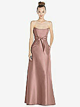 Front View Thumbnail - Neu Nude Basque-Neck Strapless Satin Gown with Mini Sash