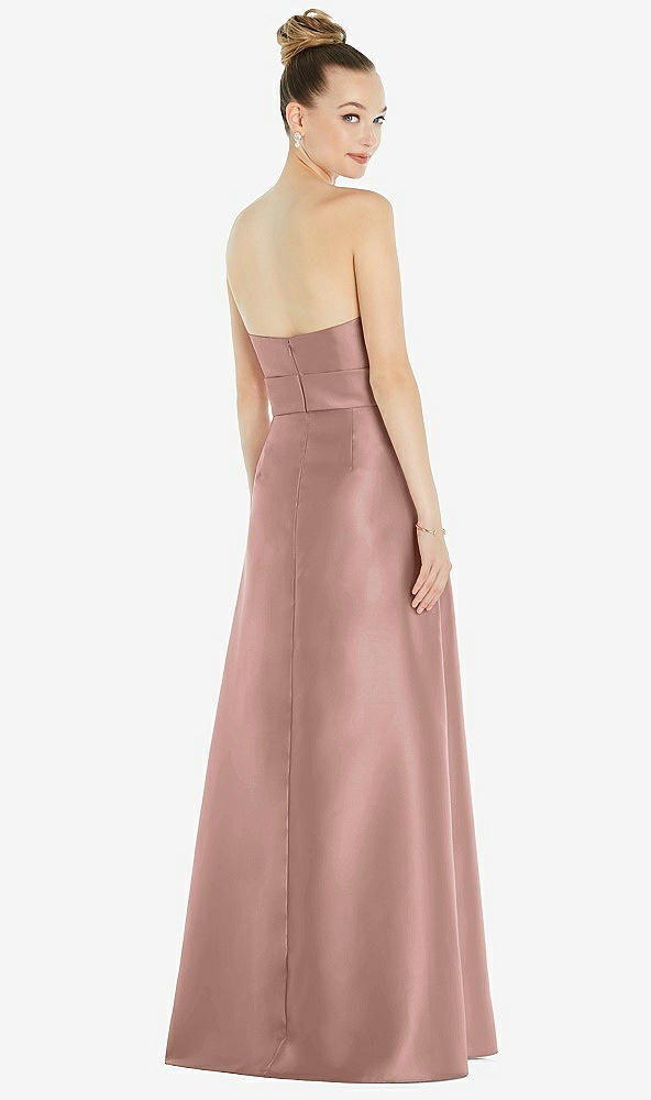 Back View - Neu Nude Basque-Neck Strapless Satin Gown with Mini Sash