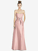 Front View Thumbnail - Rose - PANTONE Rose Quartz Basque-Neck Strapless Satin Gown with Mini Sash