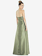 Rear View Thumbnail - Sage Basque-Neck Strapless Satin Gown with Mini Sash