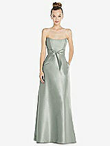 Front View Thumbnail - Willow Green Basque-Neck Strapless Satin Gown with Mini Sash