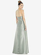 Rear View Thumbnail - Willow Green Basque-Neck Strapless Satin Gown with Mini Sash