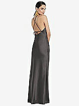 Rear View Thumbnail - Caviar Gray Diamond Halter Bias Maxi Slip Dress with Convertible Straps