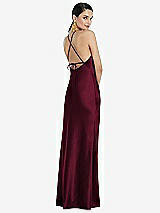 Rear View Thumbnail - Cabernet Diamond Halter Bias Maxi Slip Dress with Convertible Straps