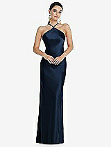 Front View Thumbnail - Midnight Navy Diamond Halter Bias Maxi Slip Dress with Convertible Straps