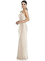 Side View Thumbnail - Oat Diamond Halter Bias Maxi Slip Dress with Convertible Straps