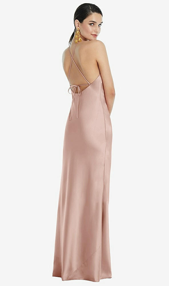 Back View - Toasted Sugar Diamond Halter Bias Maxi Slip Dress with Convertible Straps