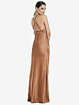 Rear View Thumbnail - Toffee Diamond Halter Bias Maxi Slip Dress with Convertible Straps