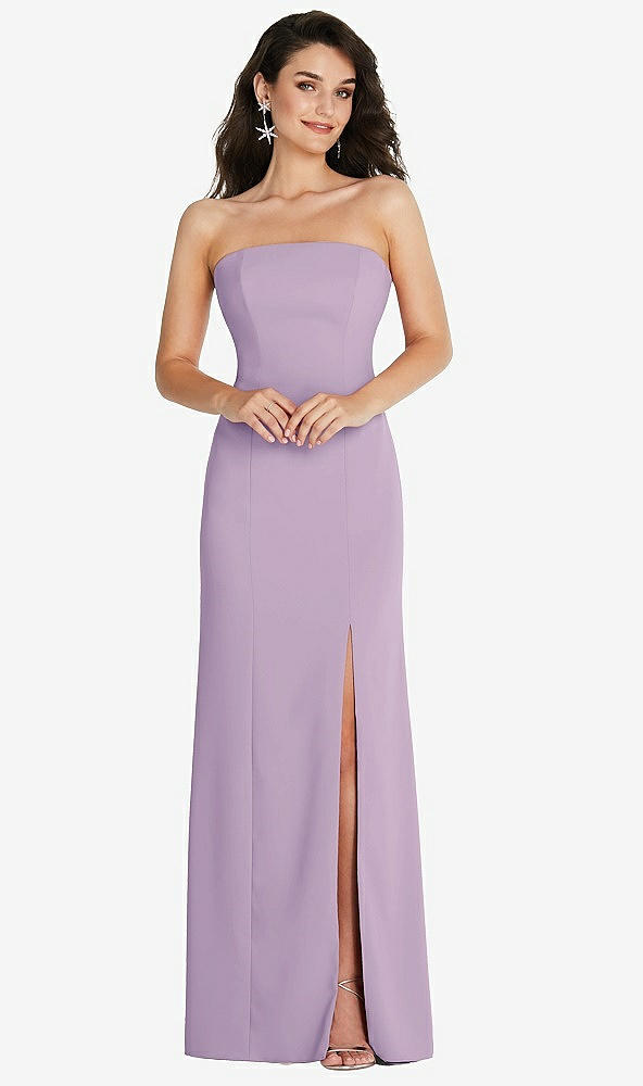 Front View - Pale Purple Strapless Scoop Back Maxi Dress with Front Slit