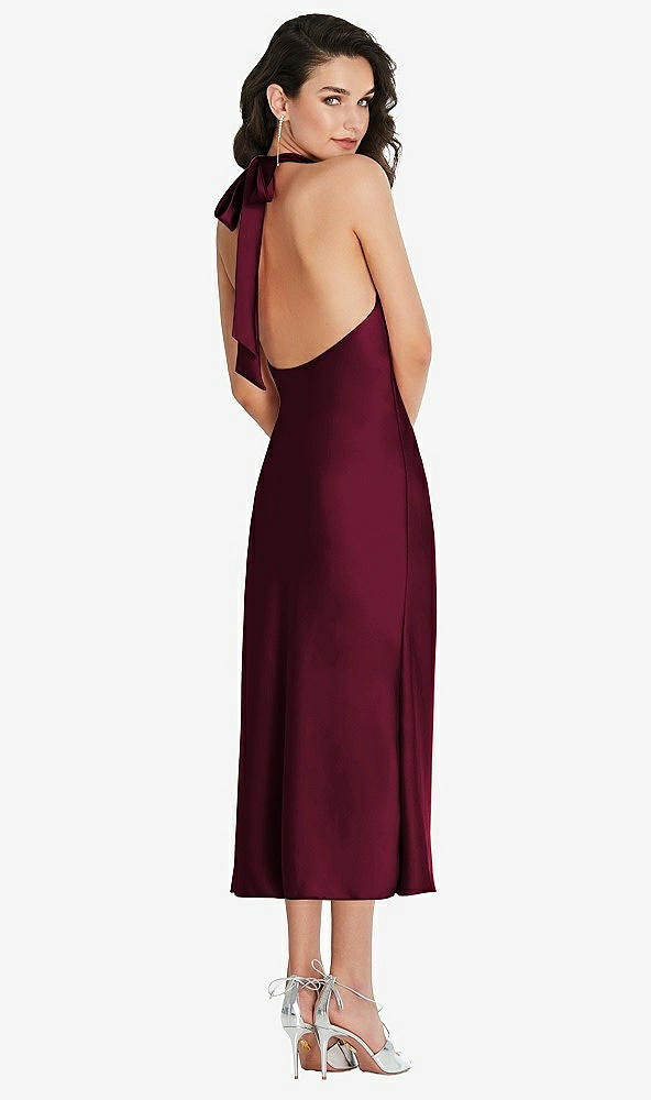 Back View - Cabernet Scarf Tie High-Neck Halter Midi Slip Dress