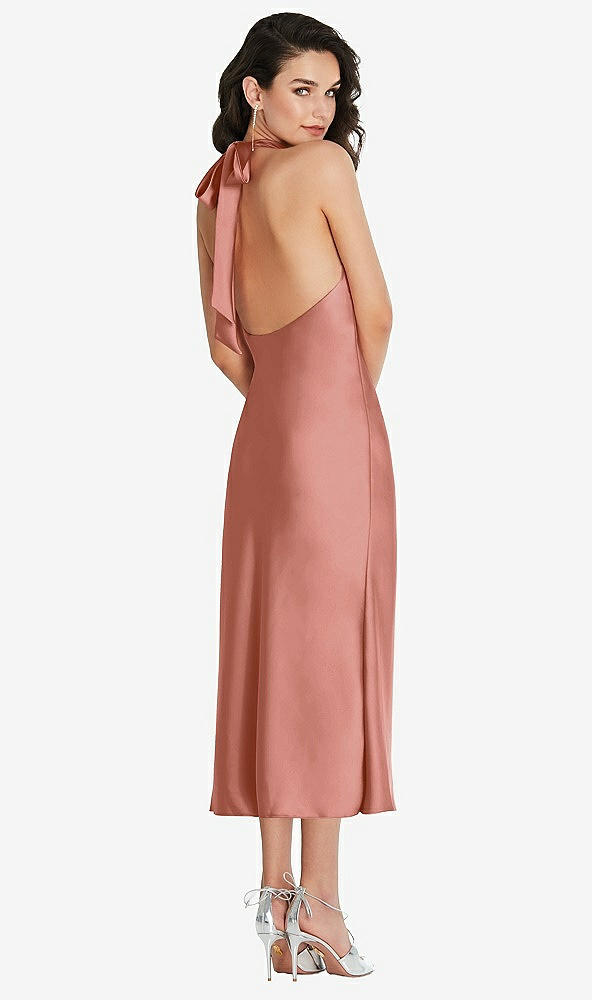 Back View - Desert Rose Scarf Tie High-Neck Halter Midi Slip Dress