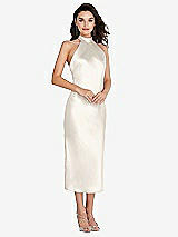 Front View Thumbnail - Ivory Scarf Tie High-Neck Halter Midi Slip Dress