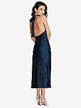 Rear View Thumbnail - Midnight Navy Scarf Tie High-Neck Halter Midi Slip Dress