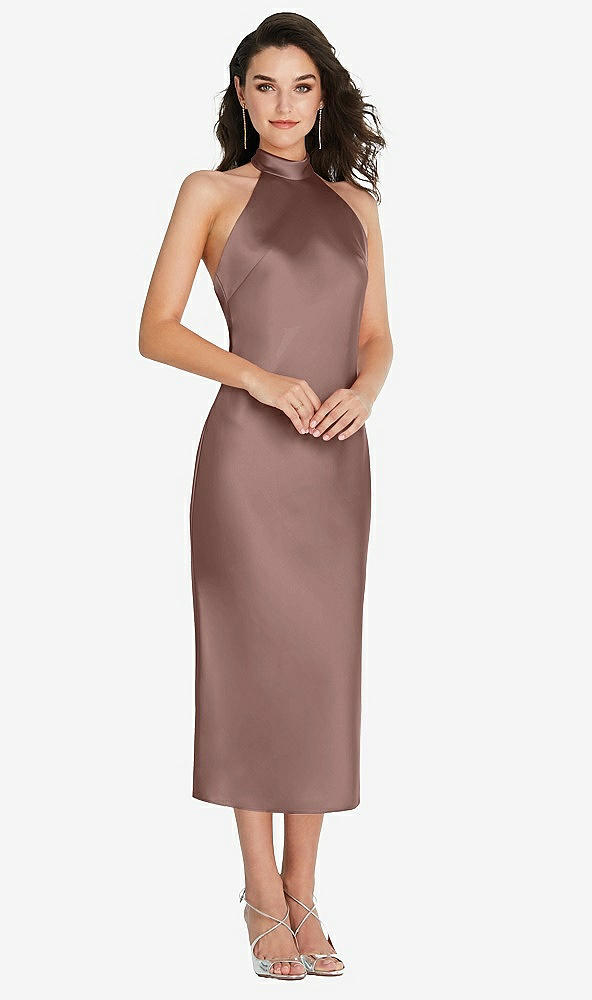 Front View - Sienna Scarf Tie High-Neck Halter Midi Slip Dress