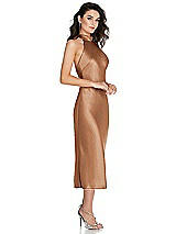 Side View Thumbnail - Toffee Scarf Tie High-Neck Halter Midi Slip Dress