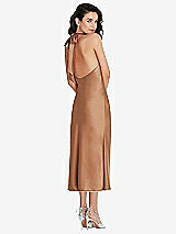 Rear View Thumbnail - Toffee Scarf Tie High-Neck Halter Midi Slip Dress