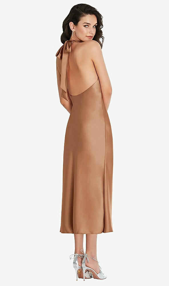 Back View - Toffee Scarf Tie High-Neck Halter Midi Slip Dress