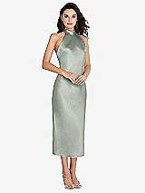 Front View Thumbnail - Willow Green Scarf Tie High-Neck Halter Midi Slip Dress