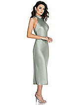 Side View Thumbnail - Willow Green Scarf Tie High-Neck Halter Midi Slip Dress