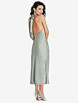 Rear View Thumbnail - Willow Green Scarf Tie High-Neck Halter Midi Slip Dress