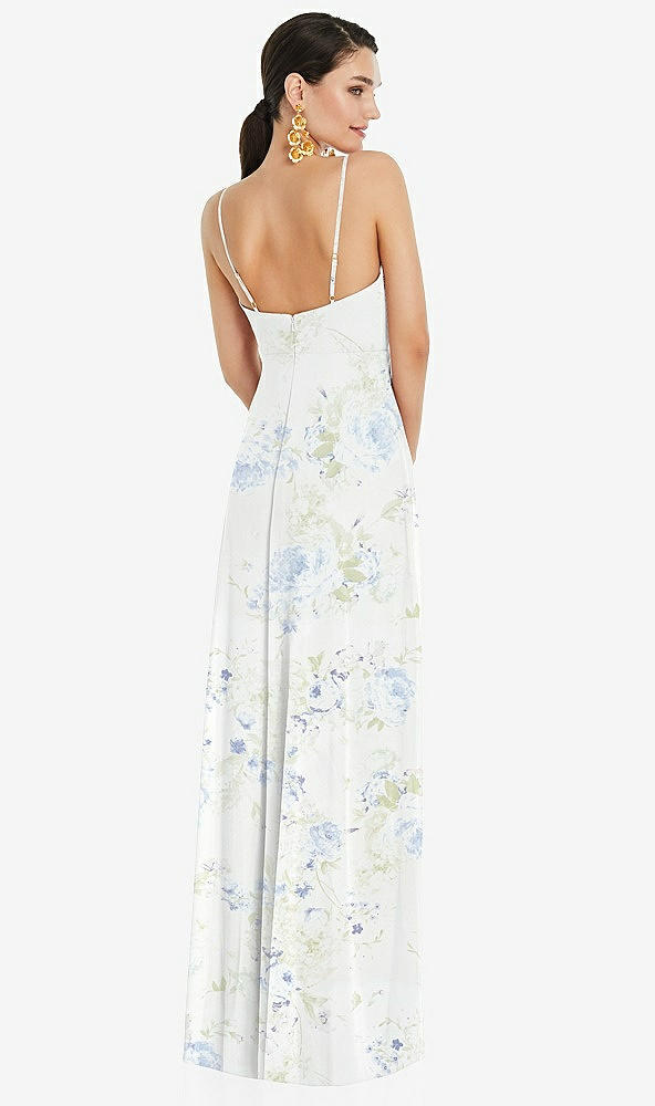 Back View - Bleu Garden Adjustable Strap Wrap Bodice Maxi Dress with Front Slit 