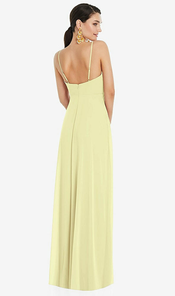 Back View - Butter Yellow Adjustable Strap Wrap Bodice Maxi Dress with Front Slit 