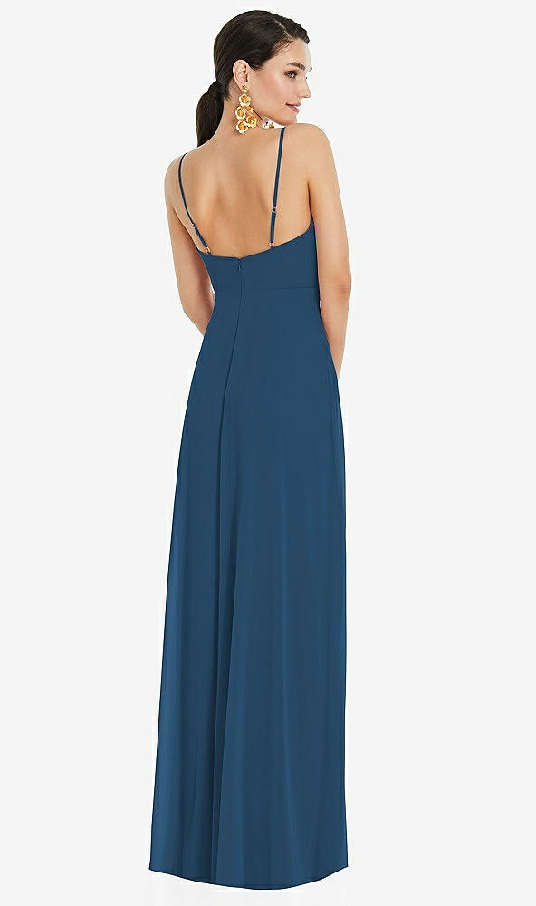 Back View - Dusk Blue Adjustable Strap Wrap Bodice Maxi Dress with Front Slit 