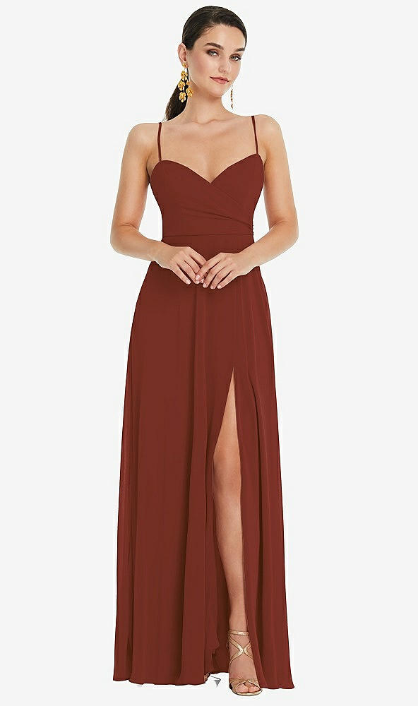 Front View - Auburn Moon Adjustable Strap Wrap Bodice Maxi Dress with Front Slit 