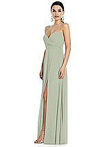 Side View Thumbnail - Celadon Adjustable Strap Wrap Bodice Maxi Dress with Front Slit 