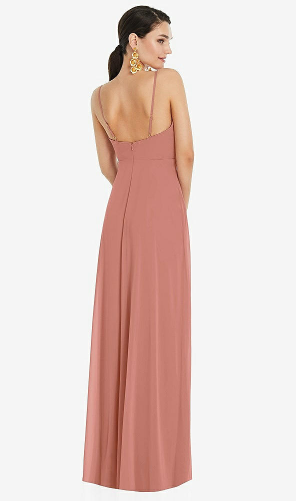 Back View - Desert Rose Adjustable Strap Wrap Bodice Maxi Dress with Front Slit 