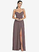 Front View Thumbnail - French Truffle Adjustable Strap Wrap Bodice Maxi Dress with Front Slit 