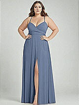 Alt View 1 Thumbnail - Larkspur Blue Adjustable Strap Wrap Bodice Maxi Dress with Front Slit 