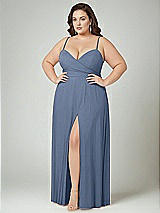 Alt View 2 Thumbnail - Larkspur Blue Adjustable Strap Wrap Bodice Maxi Dress with Front Slit 