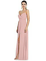 Side View Thumbnail - Rose - PANTONE Rose Quartz Adjustable Strap Wrap Bodice Maxi Dress with Front Slit 