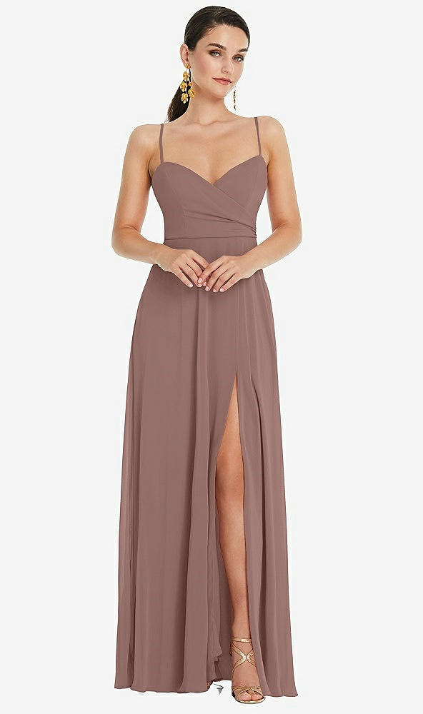 Front View - Sienna Adjustable Strap Wrap Bodice Maxi Dress with Front Slit 