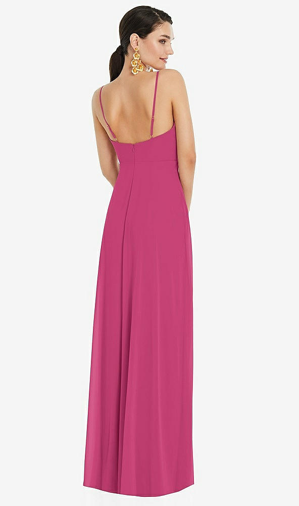 Back View - Tea Rose Adjustable Strap Wrap Bodice Maxi Dress with Front Slit 