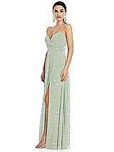 Side View Thumbnail - Vintage Primrose Sage Adjustable Strap Wrap Bodice Maxi Dress with Front Slit 