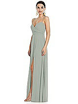 Side View Thumbnail - Willow Green Adjustable Strap Wrap Bodice Maxi Dress with Front Slit 