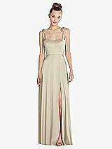 Front View Thumbnail - Champagne Tie Shoulder A-Line Maxi Dress