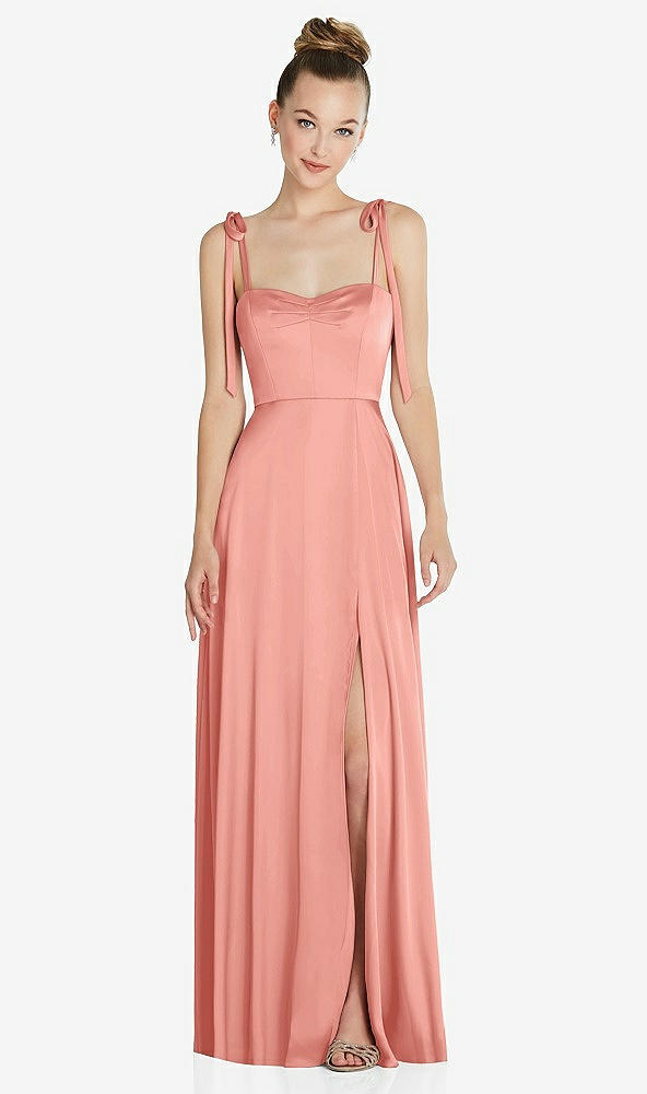 Front View - Rose - PANTONE Rose Quartz Tie Shoulder A-Line Maxi Dress