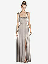 Front View Thumbnail - Taupe Tie Shoulder A-Line Maxi Dress