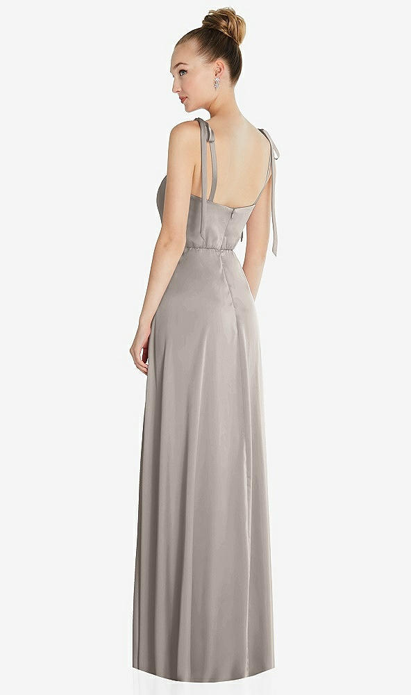 Back View - Taupe Tie Shoulder A-Line Maxi Dress