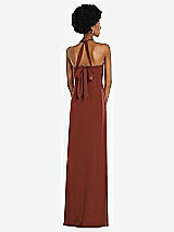 Rear View Thumbnail - Auburn Moon Draped Satin Grecian Column Gown with Convertible Straps